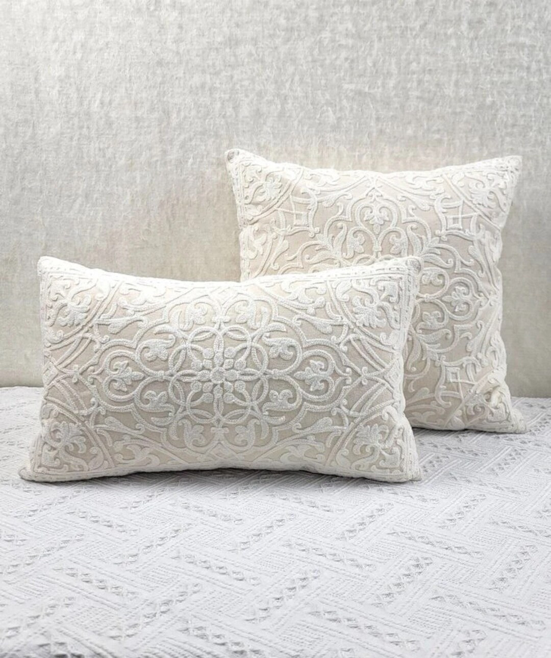 Cream Scroll embroidered cushion cover without filler, throw pillow, pillowcase, embroidered flow... | Etsy (US)