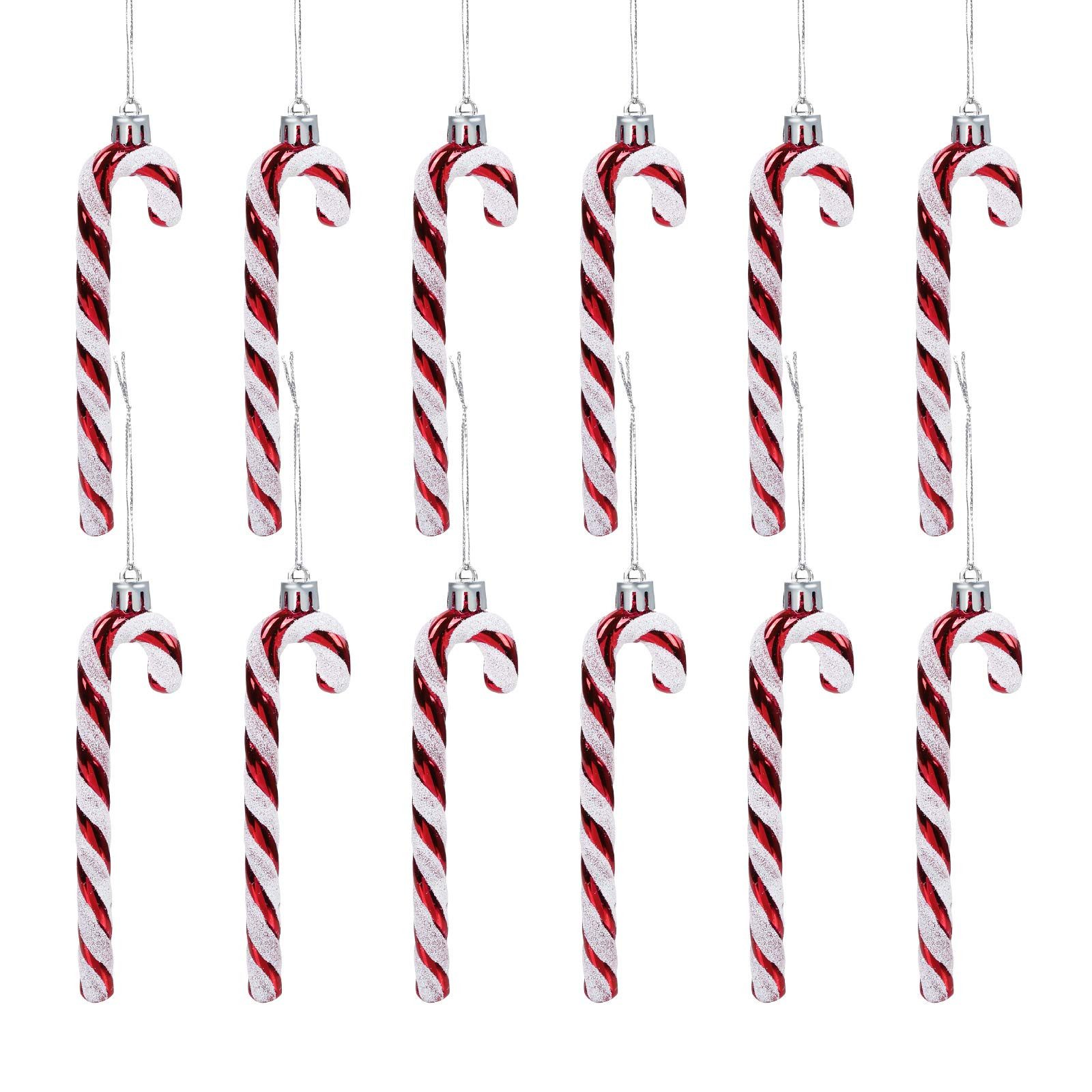 GWHOLE 12 Pcs Candy Cane Christmas Decorations, Red and White Candy Cane Decoration Christmas Han... | Amazon (US)
