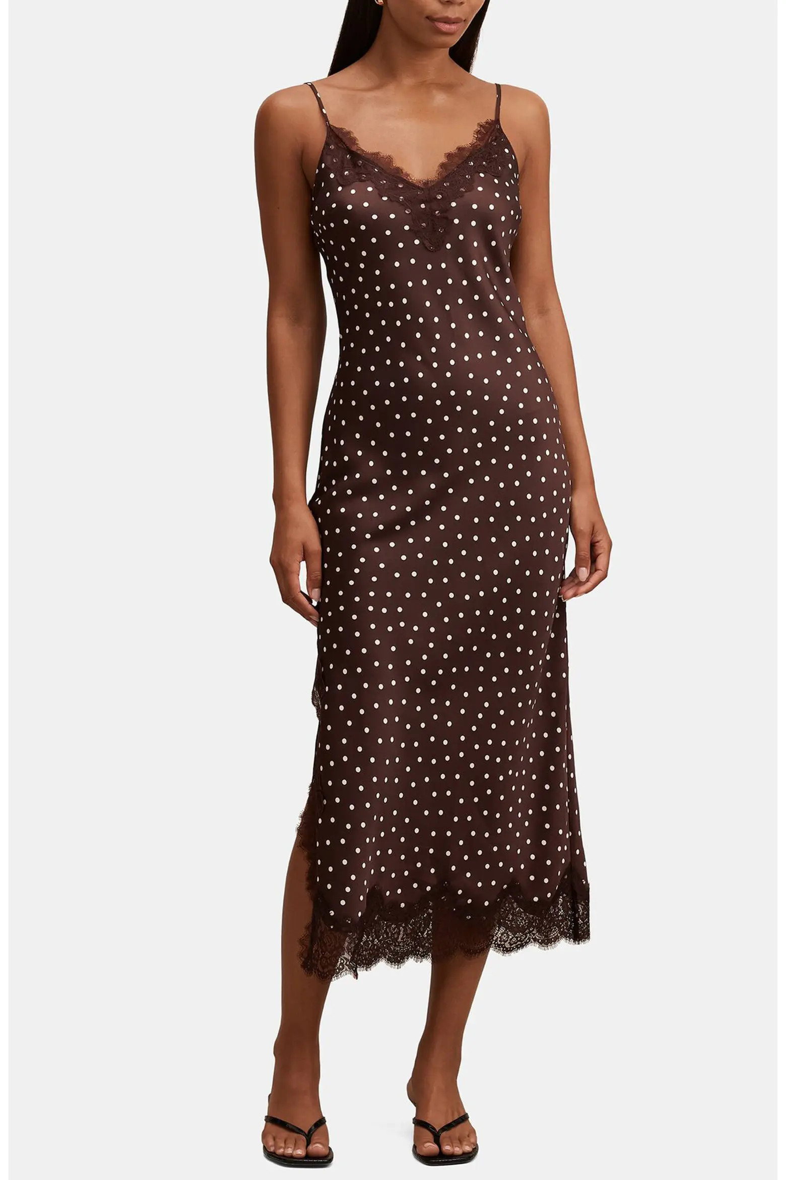 Jess Polka Dot Lace Trim Satin Midi Slipdress (Women) | Nordstrom | Nordstrom