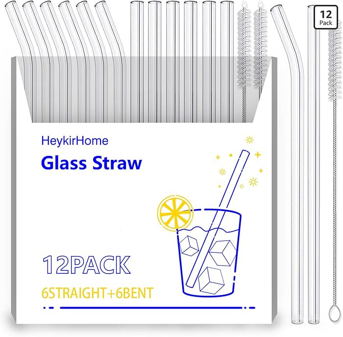 HeykirHome 12-Pack Reusable Glass Straw,Size 8.5''x10 MM,Including 6 Straight and 6 Bent with 2 C... | Amazon (US)