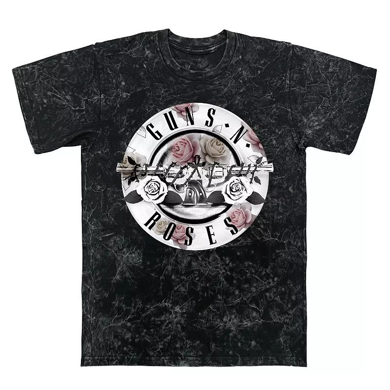 Men's Guns N' Roses Floral Fill Bullet Mineral Wash Graphic Tee, Size: Medium, Black Mineral Wash | Kohl's