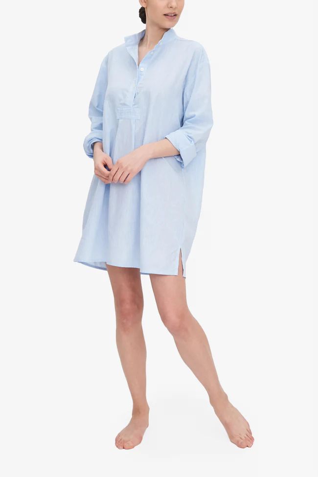Short Sleep Shirt Sky Blue Linen Blend | The Sleep Shirt