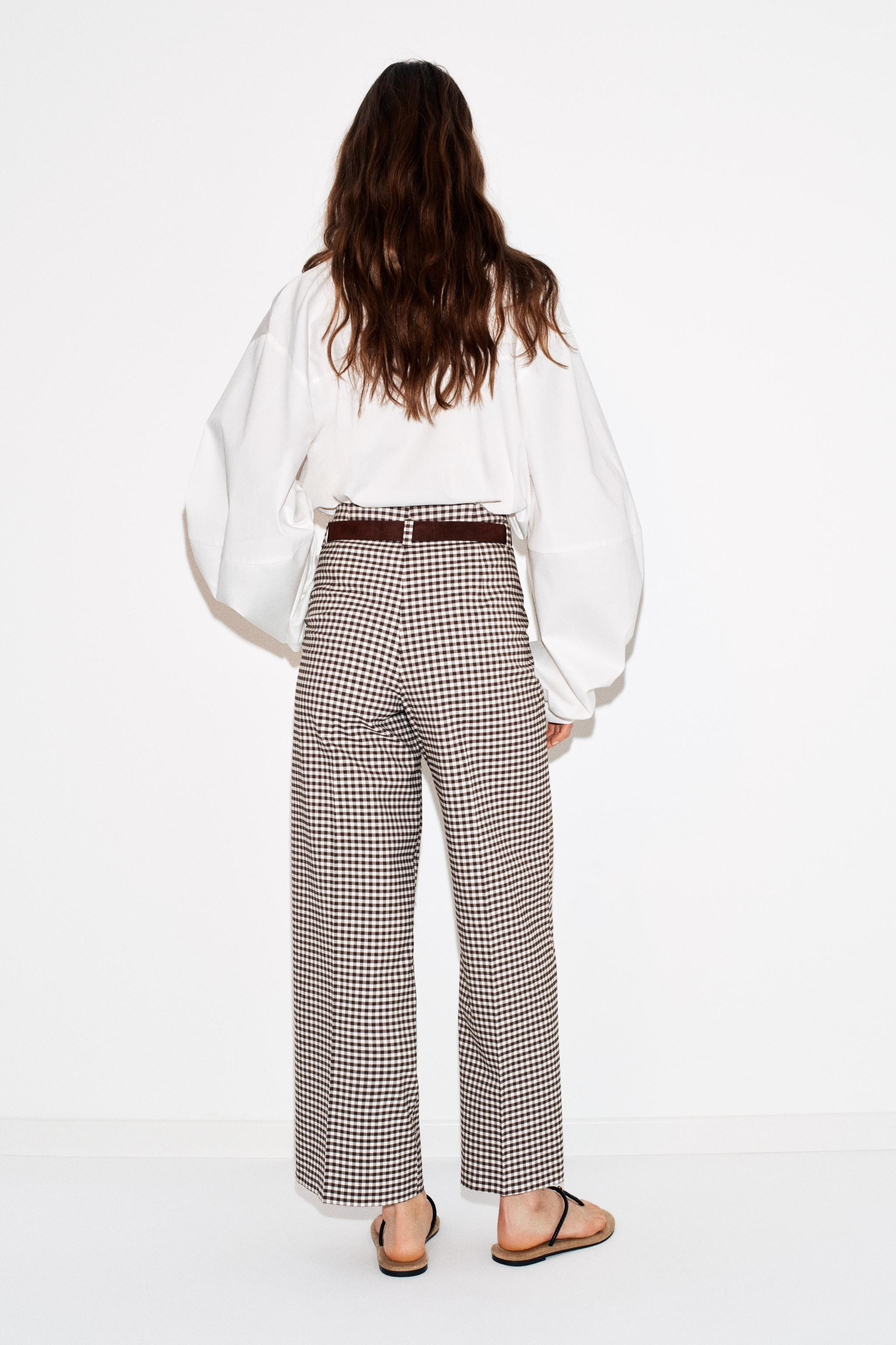 GINGHAM BELTED STRAIGHT PANTS | Zara US