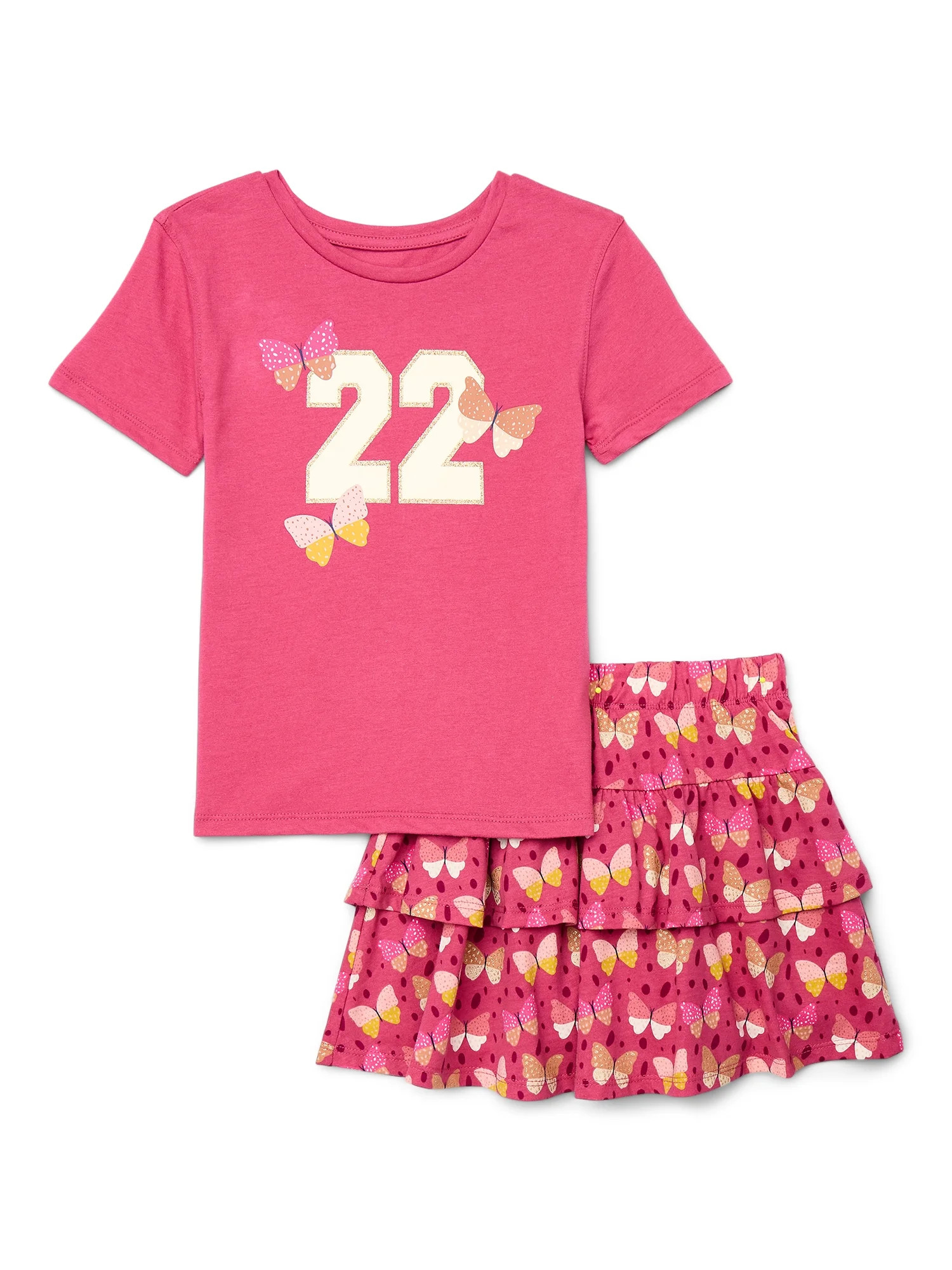 Wonder Nation Little Girls 2-Piece Short Sleeve Graphic Tee and Skirt Set, Sizes 4-10 | Walmart (US)