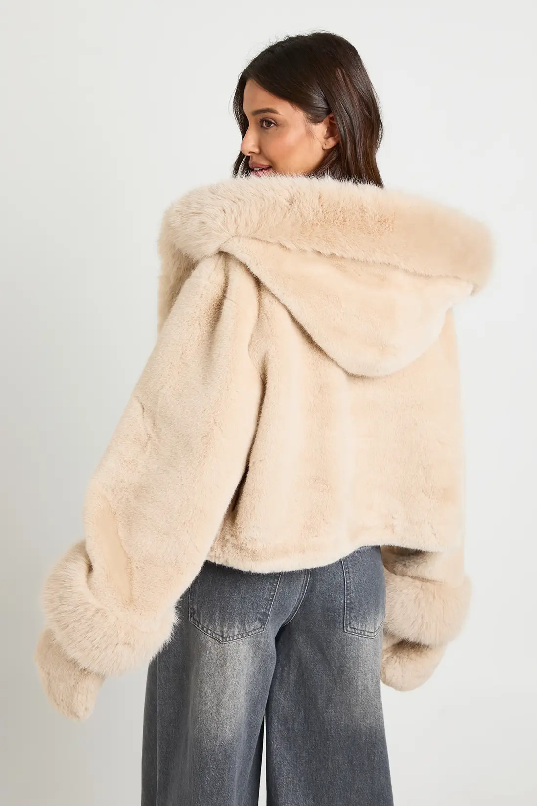 Short Hooded Faux Fur Coat With Mittens | Boohoo.com (UK & IE)