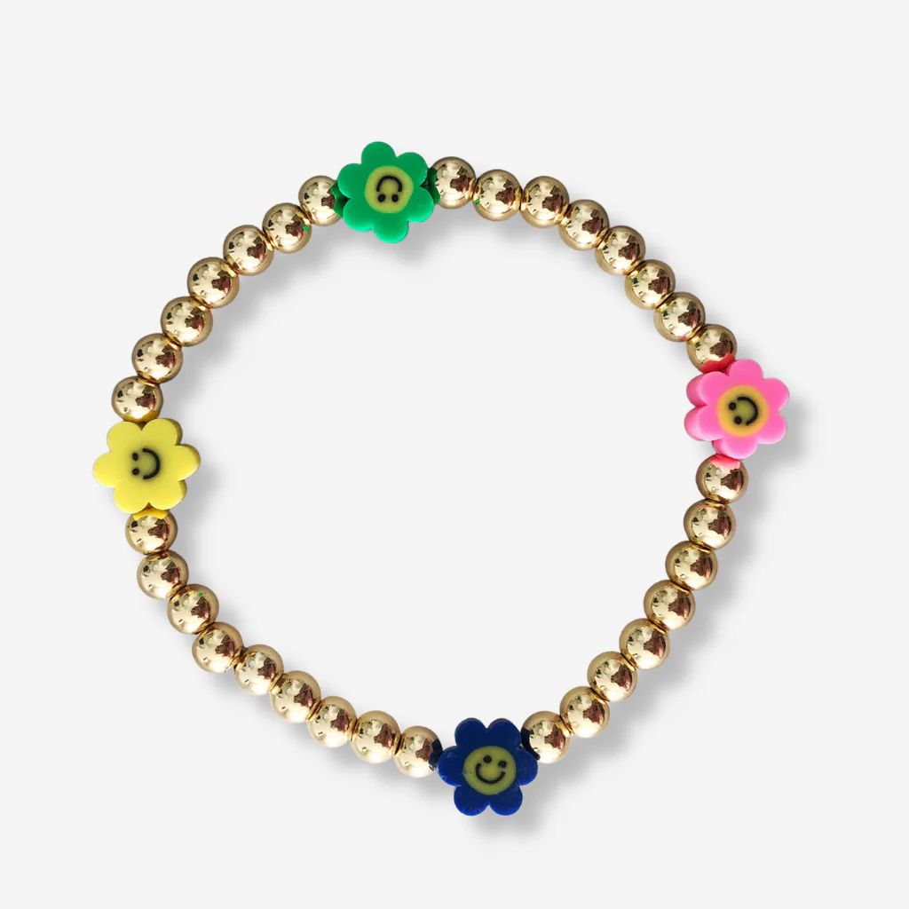 Flower Smiley + Gold Ball Beaded Stackable Bracelet | Alexandra Gioia