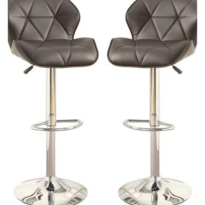 Modern Counter Chairs Of 2, Brown Faux Leather, Cushioned Seats, Adjustable With Gas Lift, Metal Base And Seat Back Contemporary Island Stools Height | Wayfair North America