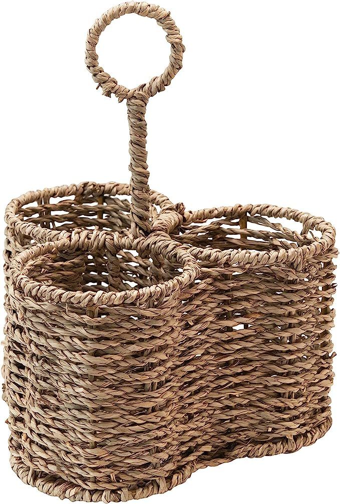 Creative Co-Op Woven Seagrass Caddy with 3 Sections Basket, Natural | Amazon (US)