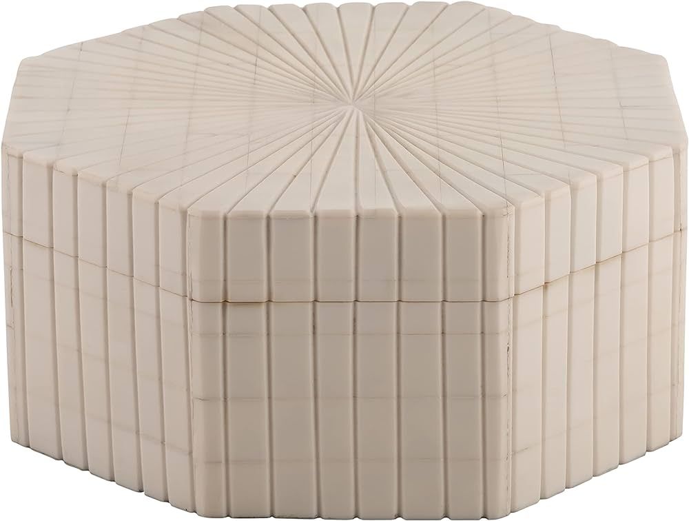 Sagebrook Home Resin, Set of 2 6/8" Hxgon Boxes with Ridge Design, Ivory, Hexagon, Polyresin, Con... | Amazon (US)