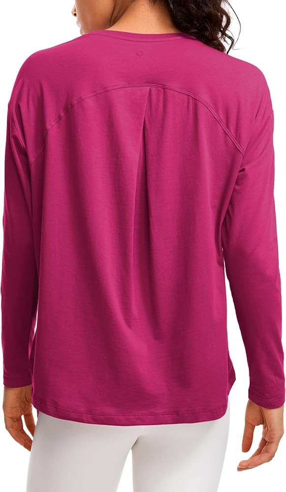 CRZ YOGA Pima Cotton Long Sleeve Workout Shirts for Women Loose Fit Crew Neck Yoga Athletic Tops ... | Amazon (US)