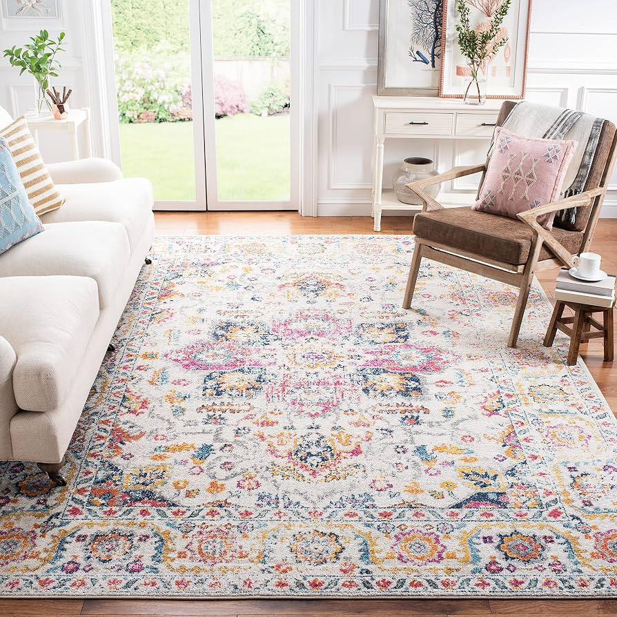 SAFAVIEH Madison Collection Area Rug - 8' x 10', Fuchsia & Ivory, Snowflake Medallion Distressed ... | Amazon (US)