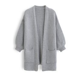Basic Pockets Open Front Knit Cardigan in Grey | Chicwish