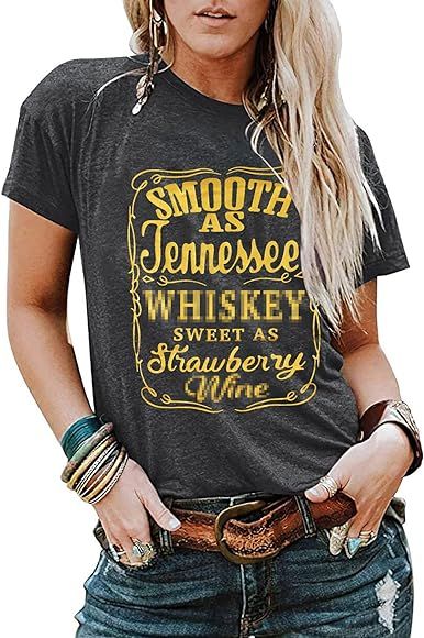 Amazon.com: Country Music Shirt for Women Vintage Graphic Tees Casual Letter Print Shirts Western Sh | Amazon (US)