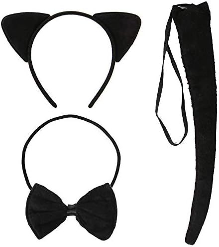 ELCOHO 3 Pieces Cat Ear Headband Bowtie Tail Cat Cosplay Set for Halloween Festival Cosplay Chris... | Amazon (US)