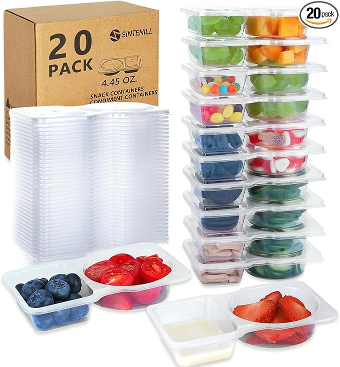 20 Sets Reusable Snack Containers With Lids, Double Compartment Snack Pack Containers, Portion Co... | Amazon (US)