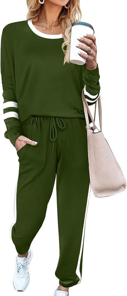 Aloodor Sweatsuit for Women 2 Piece Outfits for Womens Crewneck Sweatshirts Pullover | Amazon (US)