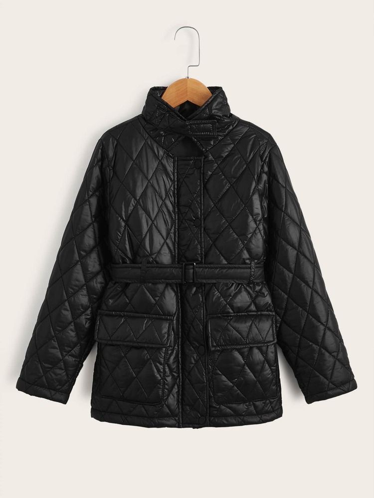 SHEIN Girls Dual Pocket Belted Winter Coat | SHEIN