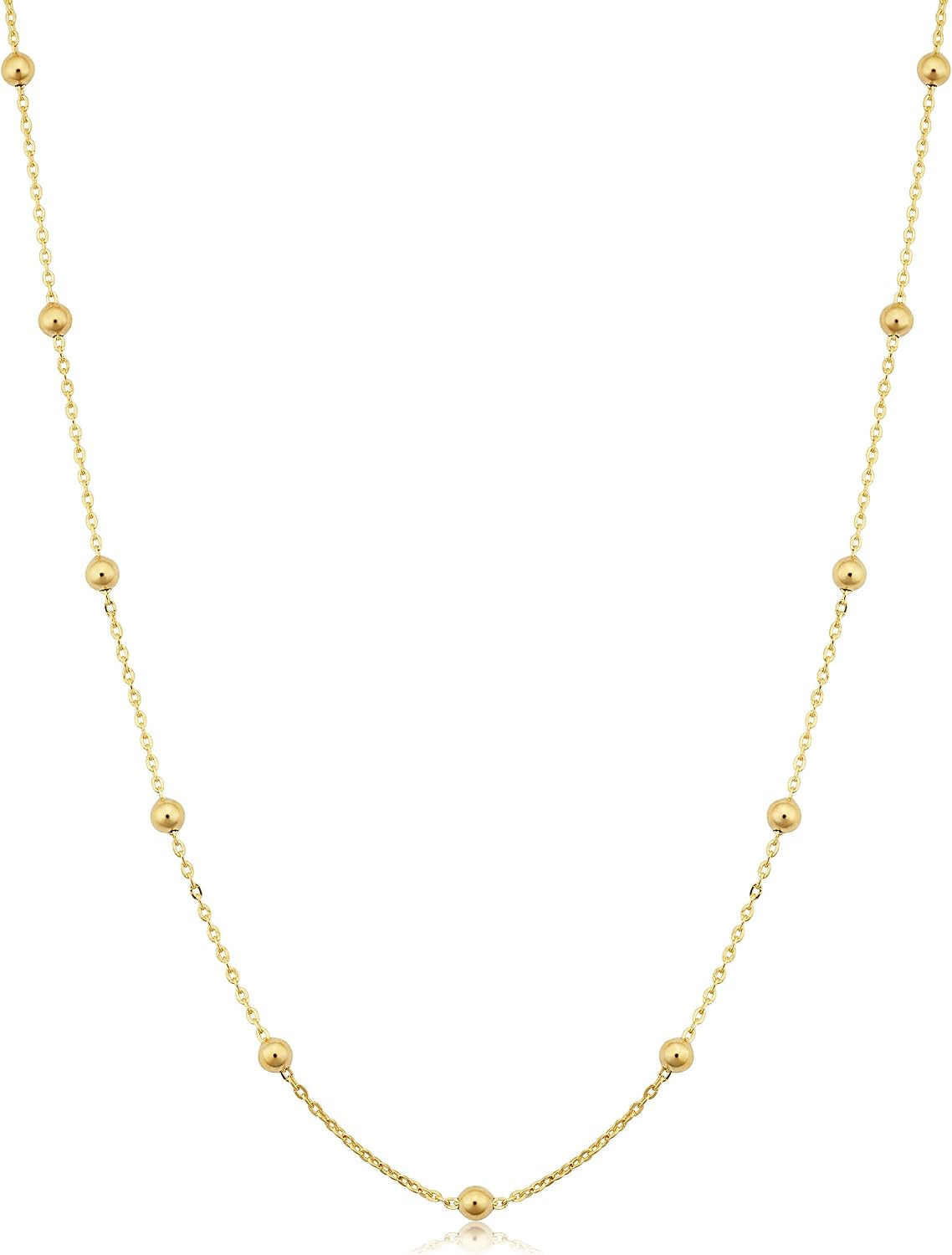 14k Yellow Gold Filled 3 mm Ball Station Satellite Necklace for Women (16, 18, 20, 24 or 30 inch) | Amazon (US)