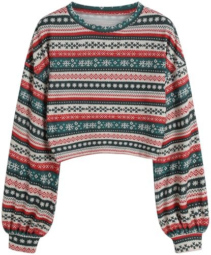 ZAFUL Women's Tribal Ethnic Graphic Cropped Knitwear Bohemian Long Sleeve Pullover Sweater Boho D... | Amazon (US)