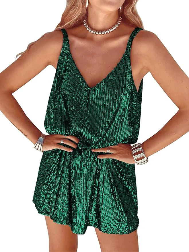 Women Sequin Sexy V Neck Shift Dress Sparkly Glitter Sleeveless Short Flowy Loose Party Night Out... | Amazon (US)