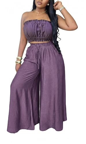 Plus Size Summer Outfits for Women 2026 Trendy Tops and Flowy Pants Sets Women 2 Piece Outfits Grayish Purple XXL | Amazon (US)