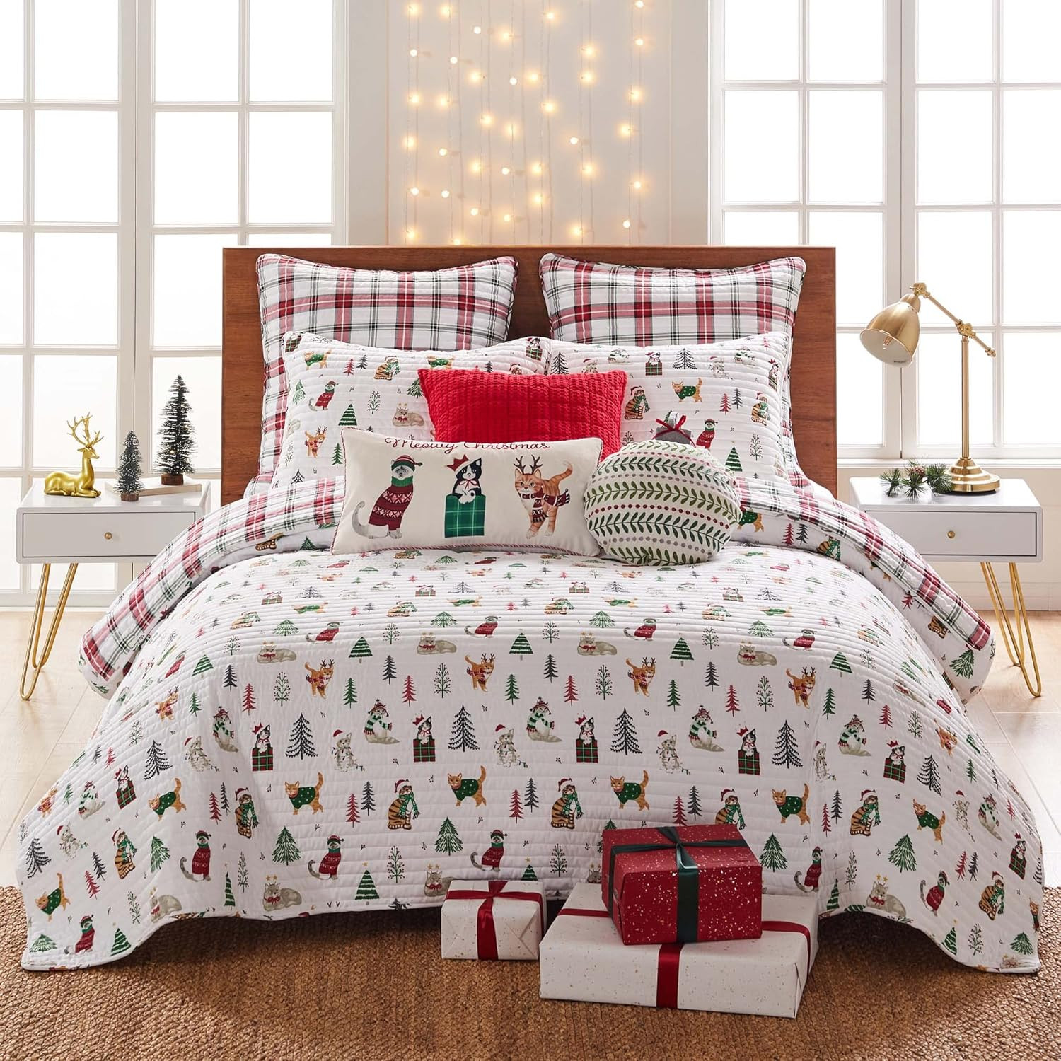 Levtex Home Merry & Bright Collecion - Meowy Christmas Quilt Set - Full/Queen Holiday Quilt 86x86... | Amazon (US)