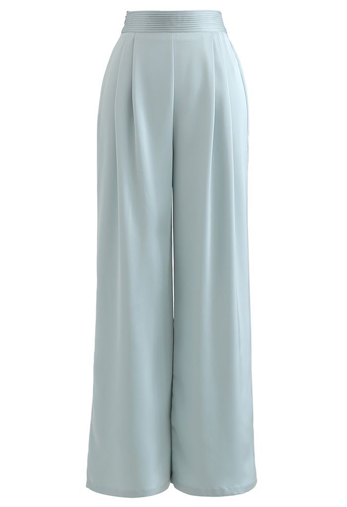 Glossy Pleated Wide Leg Pants in Mint | Chicwish