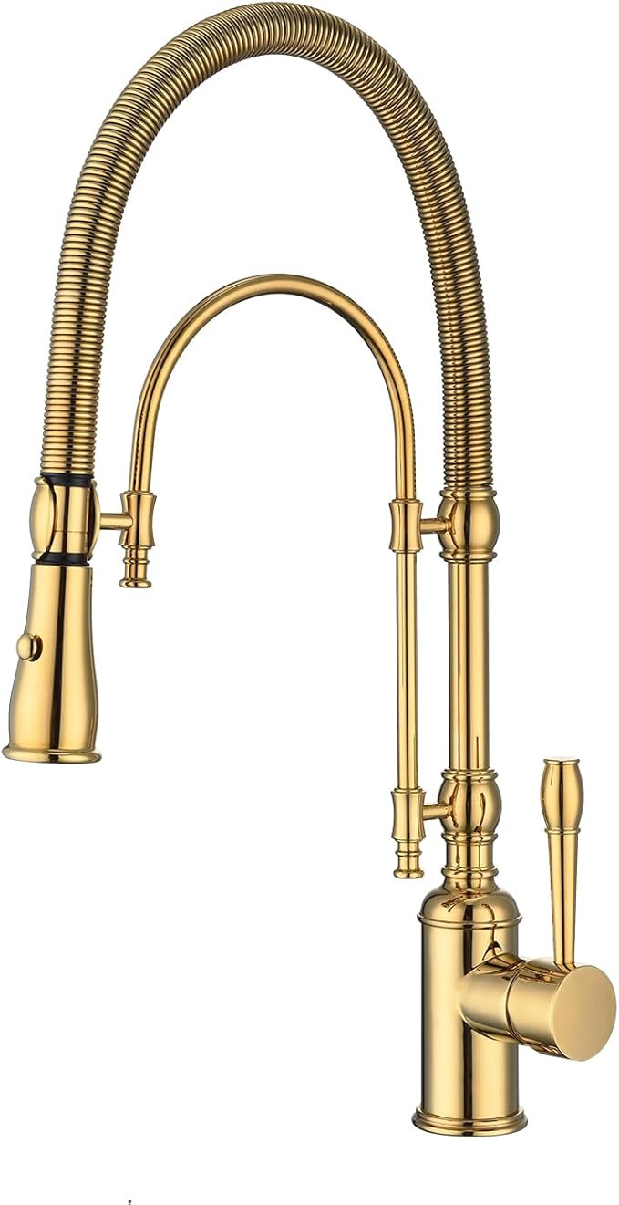 Copper Kitchen Faucet, Single Handle, 360 Swivel High Arc Kitchen Sink Faucet, Gold Pull Down Kit... | Amazon (US)
