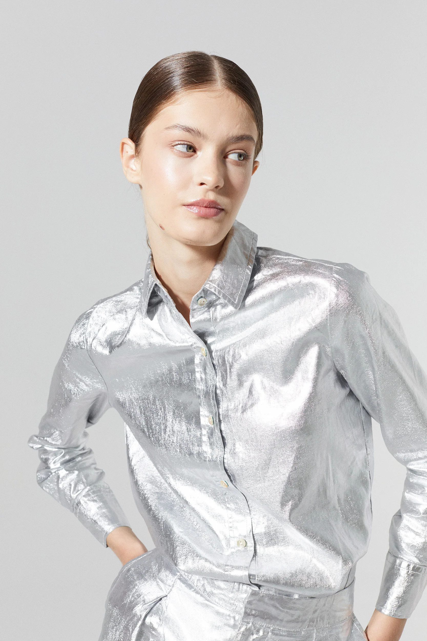 San Marino Metallic Linen Shirt - Silver | Lanhtropy