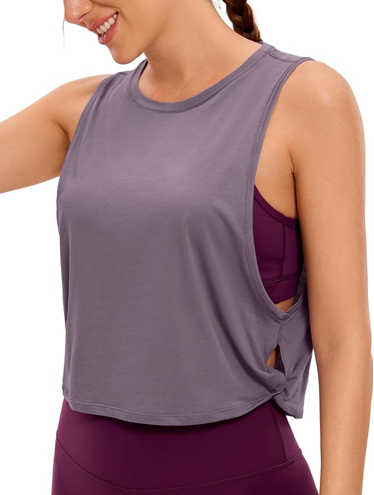 CRZ YOGA Pima Cotton Cropped Tank Tops for Women - Sleeveless Sports Shirts Athletic Yoga Running... | Amazon (US)
