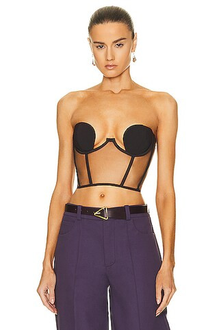 Nensi Dojaka Strapless Cropped Corset in Chocolate | FWRD | FWRD 