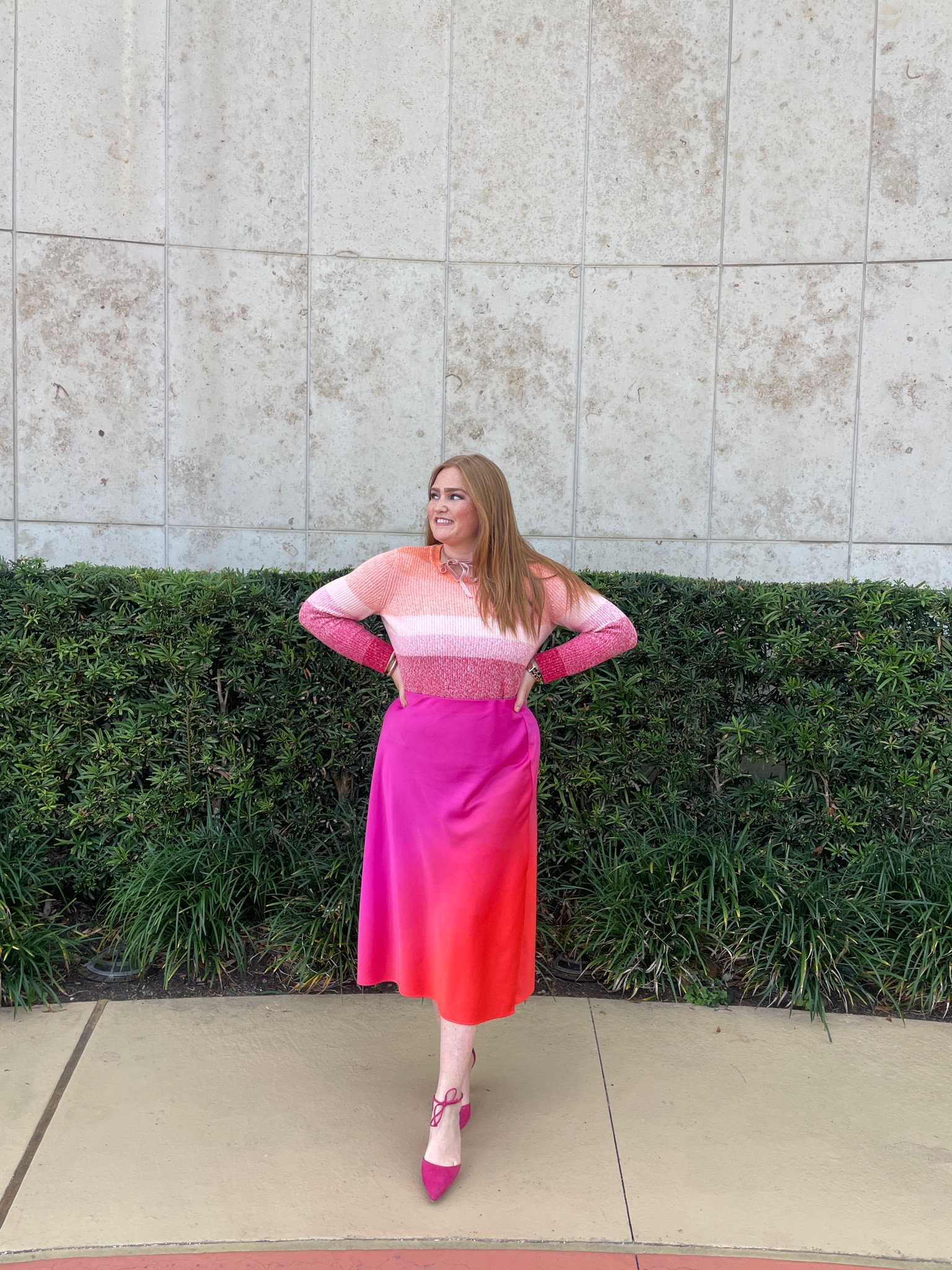 Women’s Valentine’s Day outfit inspo, spring women’s work wear outfit inspo, fun fashion, striped sweater, ombre skirt, pink outfit, hot pink heels, Valentine’s Day sweater, pink sweater

#LTKGiftGuide #LTKFindsUnder100 #LTKShoeCrush