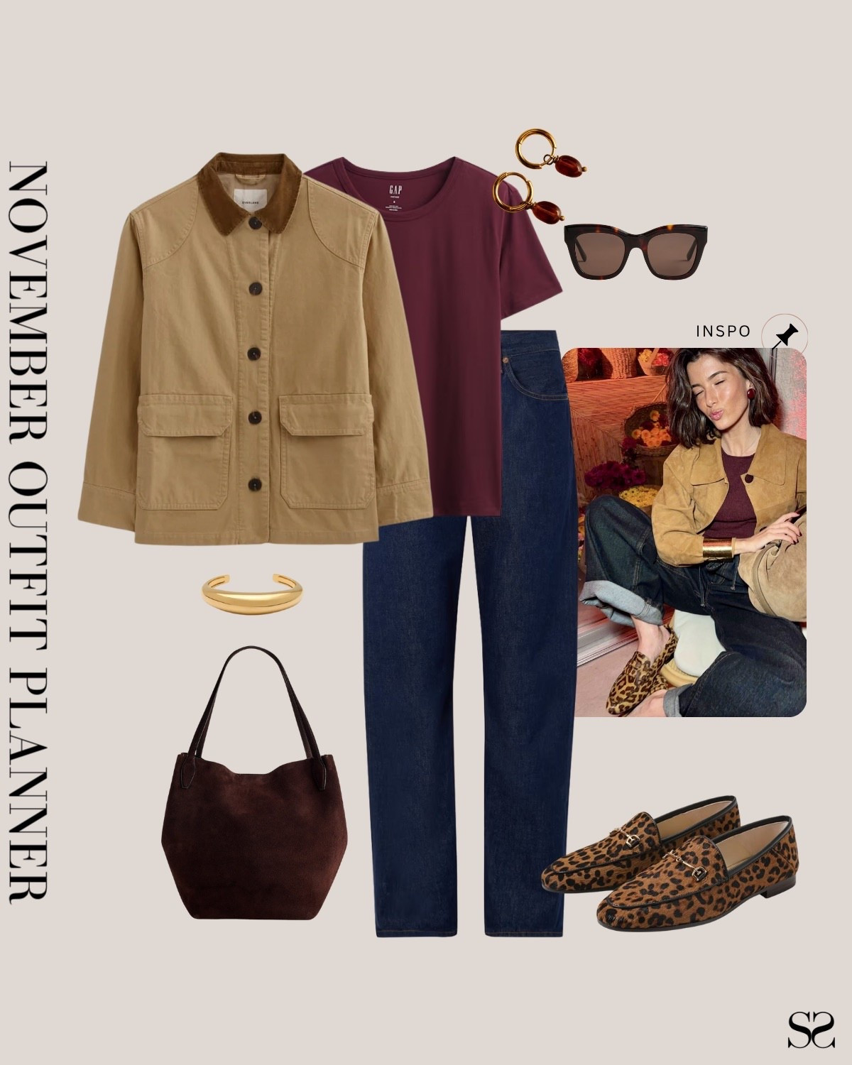 Monthly outfit planner NOVEMBER: Fall outfits | barn jacket, burgundy tee, dark wash jeans, loafers, color combo 

Image inspo credit: Pinterest

#falloutfit #classicstyle #fallcolors 


#LTKSeasonal #LTKStyleTip