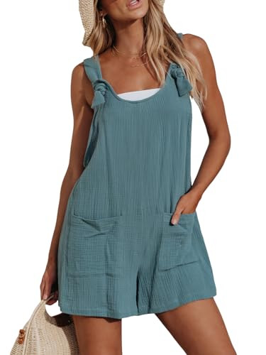 CUPSHE Women's Pinafore Romper Scoop Neck Sleeveless Overall Straight Leg Outfit with Front Patch Pockets Casual,L | Amazon (US)