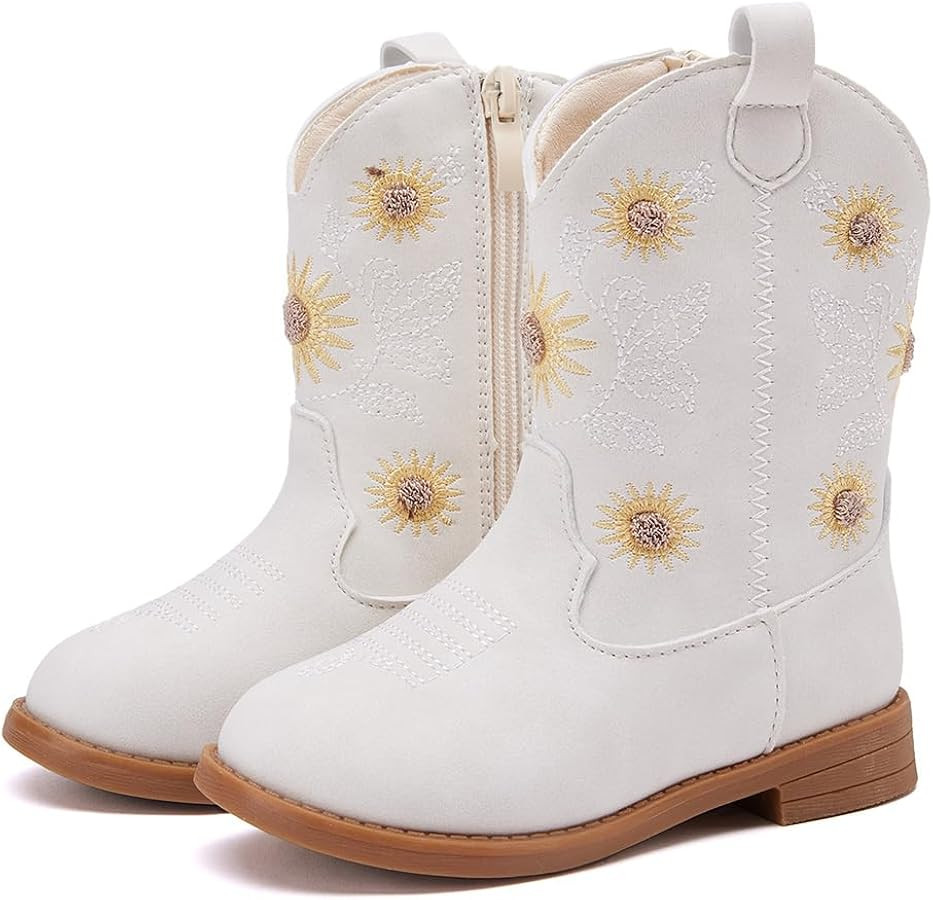 BMCiTYBM Toddler Girls Cowgirl Boots Little Kids Mid Calf Western Flower Cowboy Pointed Toe Ridin... | Amazon (US)