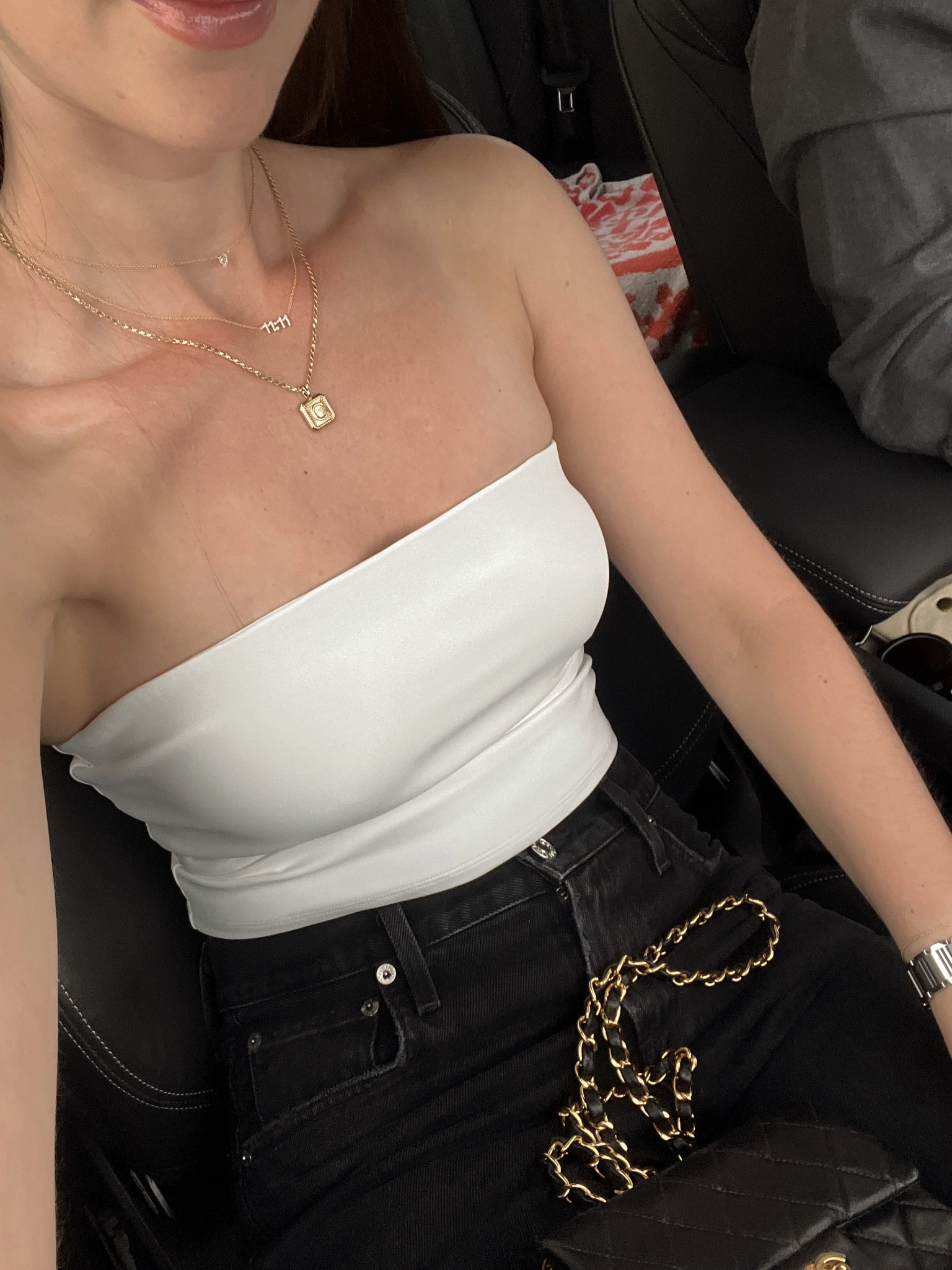 I’ve been wearing this top from Revolve so much lately it goes with everything! I sized down to an XS because it runs a little big 💖

white strapless top, black ripped jeans, black crossbody, black purse, gold jewelry, summer top, summer outfit, vacation outfit, date night, ootd, lip gloss, lip liner

#LTKSeasonal #LTKstyletip #LTKU