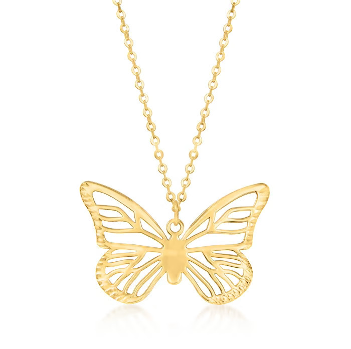 Italian 14kt Yellow Gold Openwork Butterfly Necklace | Ross-Simons