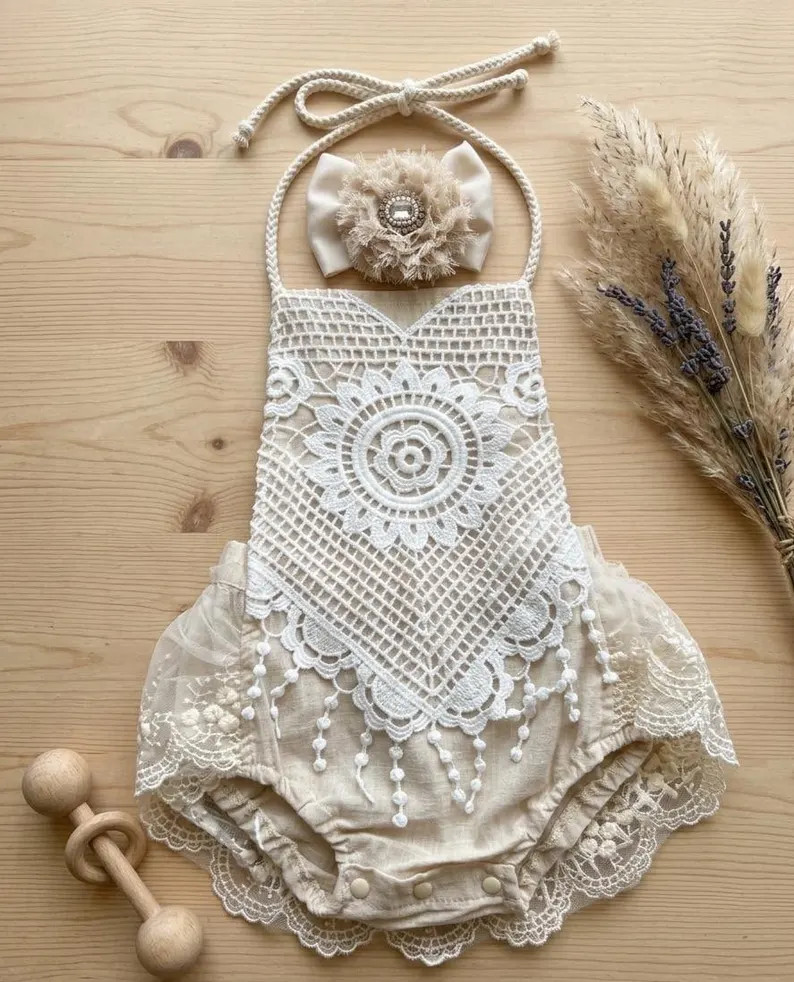 Vintage Lace Ruffle Romper: Newborn Photo Prop Outfit | Etsy (Global)