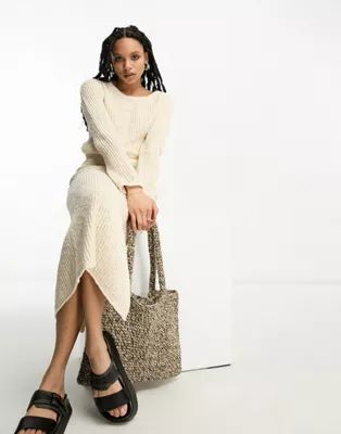 ASOS DESIGN knit sweater and maxi skirt set in textured ladder stitch in cream | ASOS (Global)