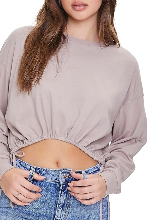 Forever 21 Women's Cropped Drawstring-Hem Top | Amazon (US)