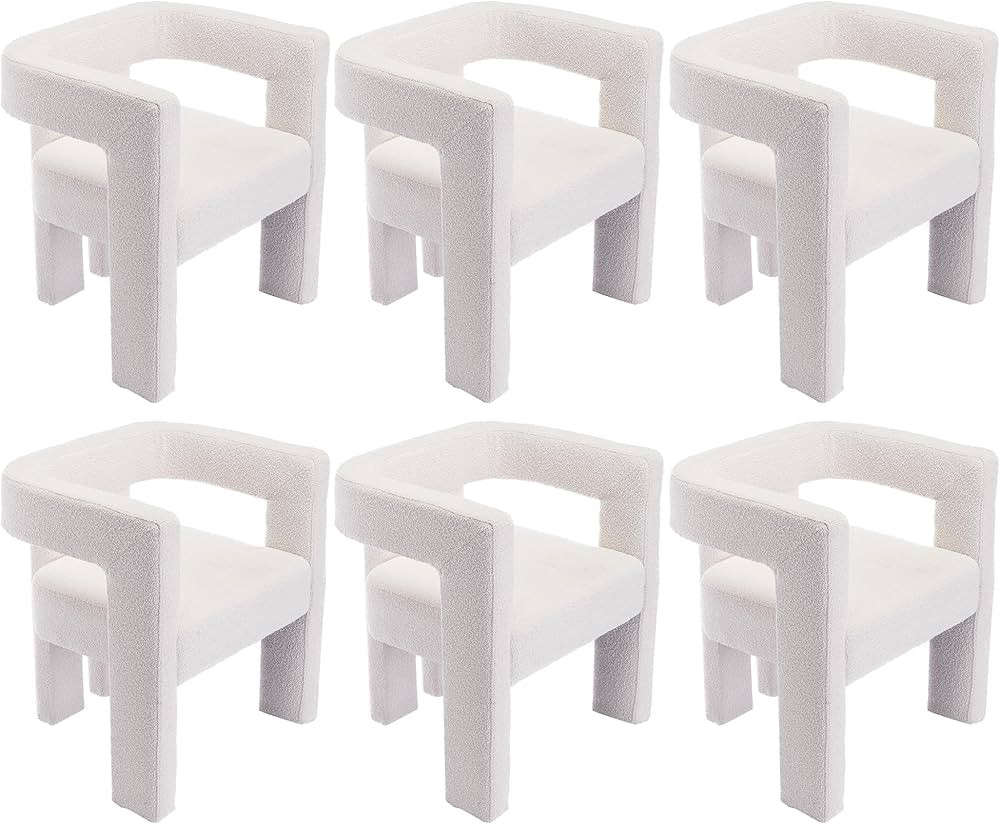 Modern Boucle Dining Chair Set of 6, Sherpa Barrel Accent Chairs Upholstered Armchair Comfy Side ... | Amazon (US)