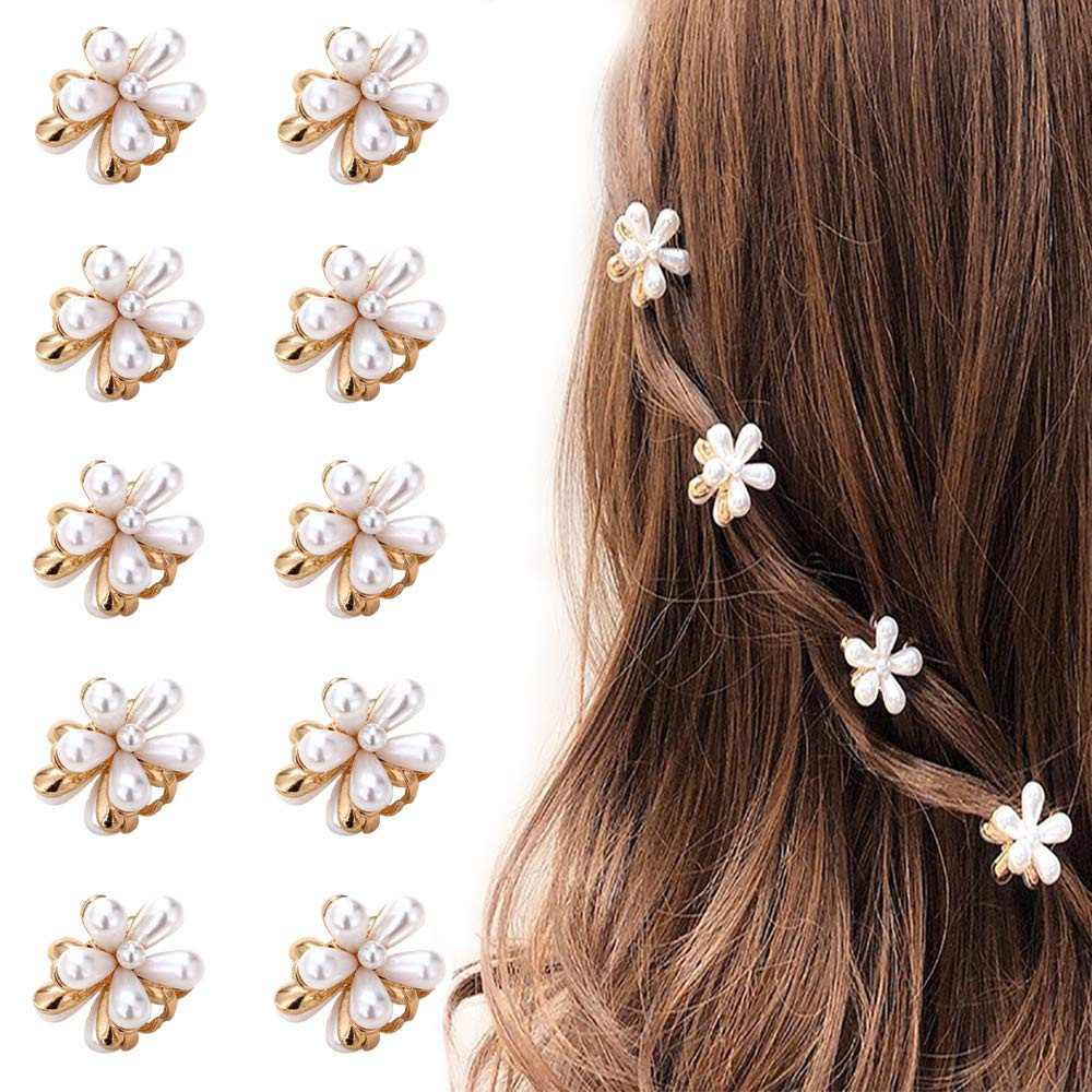Mini Pearl Hair Barrettes for Women Girls, 10pcs Sweet Artificial Pearl Hair Clips, Flower Pins C... | Amazon (US)