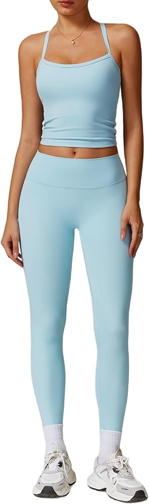 ABOCIW Workout Sets for Women 2 Piece Padded Sports Bra Tank Top High Waist Leggings Sets Gym Yog... | Amazon (US)