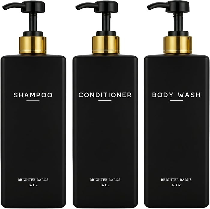 Black Shampoo and Conditioner Dispenser Set by Brighter Barns - Body Wash and Shower Soap Dispens... | Amazon (US)