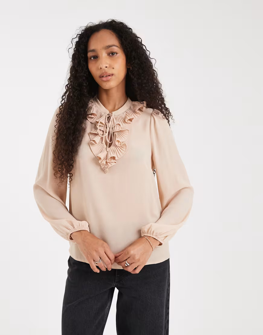 New Look ruffle front blouse in pink | ASOS (Global)