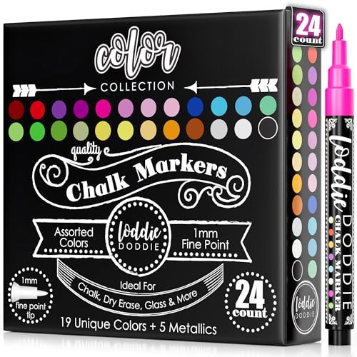 Loddie Doddie Liquid Chalk Markers - Pack of 24 Dust Free, 1mm Fine Tip, Erasable Ink for Blackboard, Windows and Glass - Chalkboard Markers | Amazon (US)