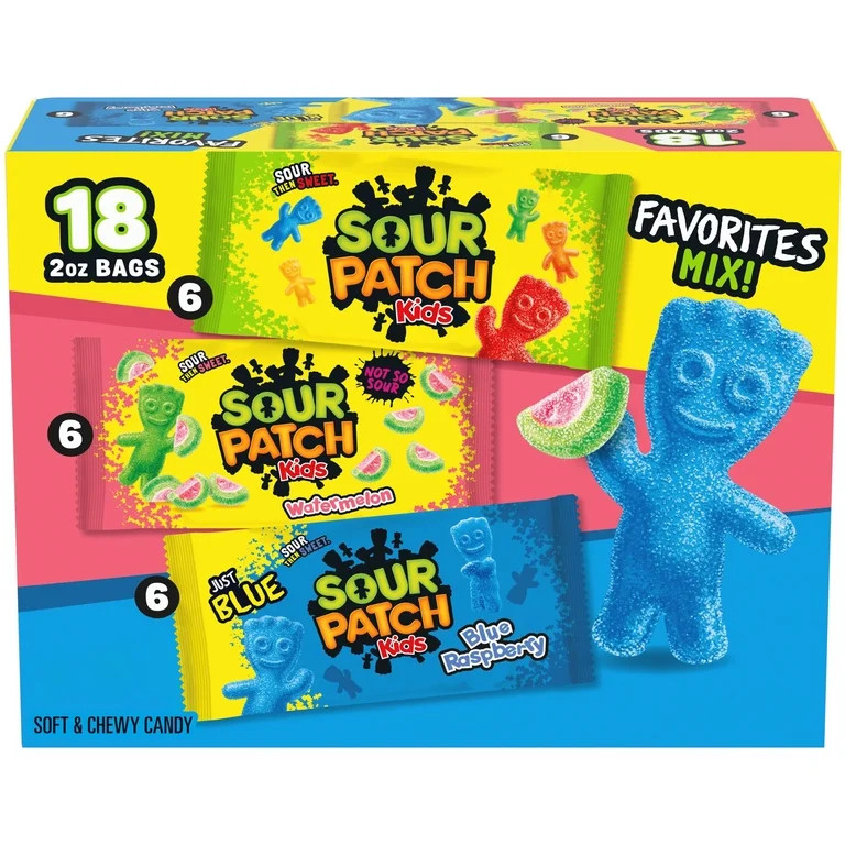 SOUR PATCH KIDS Favorites Mix Variety Pack Soft & Chewy Gummy Candy, Bulk Candy, 18 Snack Packs | Walmart (US)