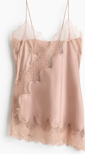 H&M Lace-trimmed Strappy Satin Top | Nordstrom | Nordstrom