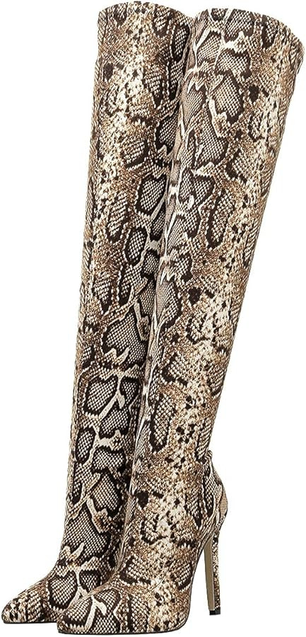 Trendenzy Womens Thigh High Pointed Toe Boots Over Knee High Heel Stiletto Boots | Amazon (US)