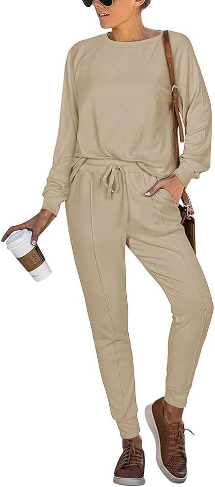 REORIA Women’s Casual 2 Piece Outfits Long Sleeve Top And Bottom Jogger Sets Sweatsuits Tracksu... | Amazon (UK)
